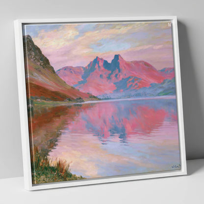 Radiant Sunset at Loweswater lake district lake canvas wall art in white frame