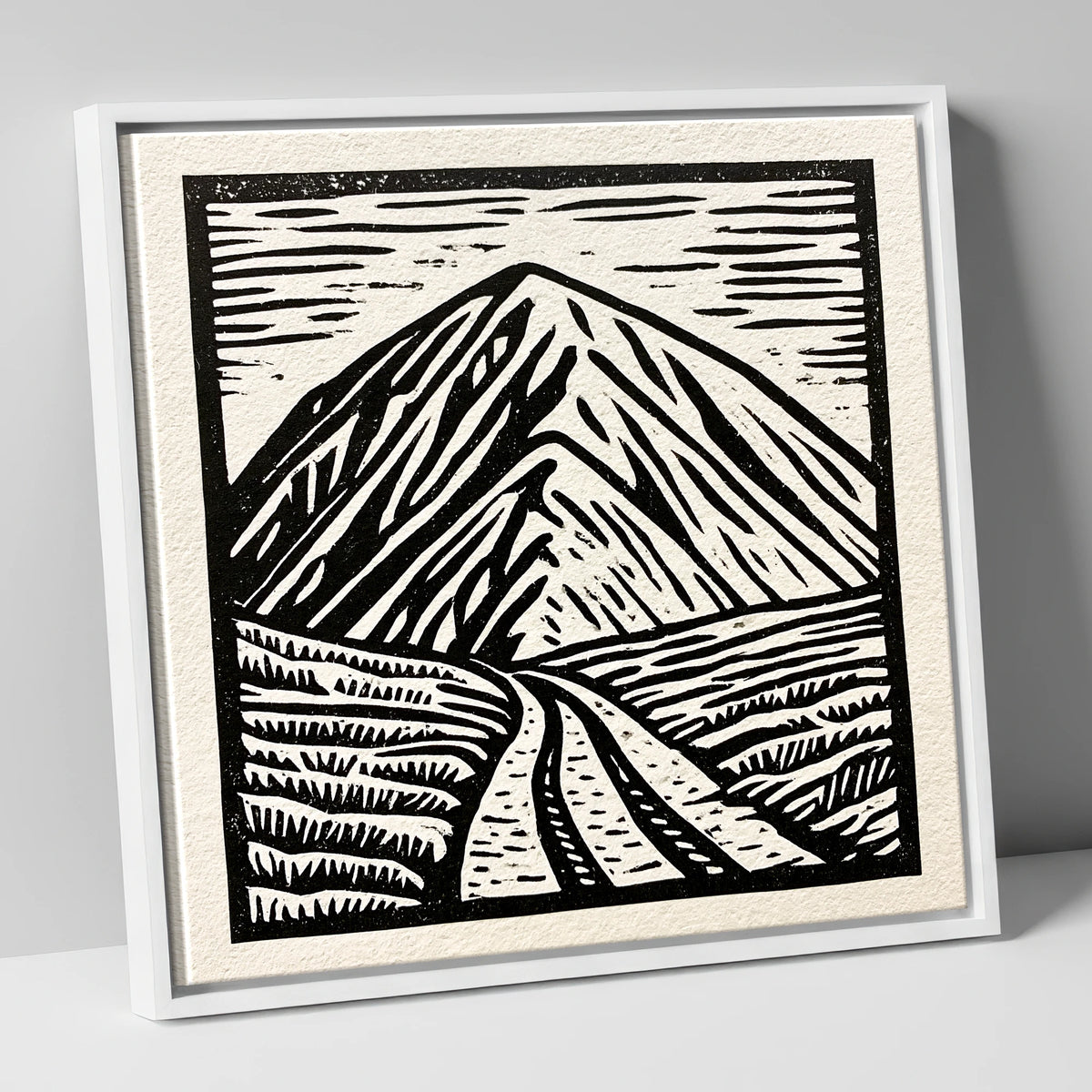 Bold Monochrome Blencathra Peak lake district fell canvas wall art in white frame