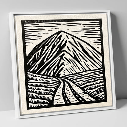 Bold Monochrome Blencathra Peak lake district fell canvas wall art in white frame