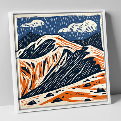 Helvellyn Ridge in Blue and Terracotta lake district fell canvas wall art in white frame