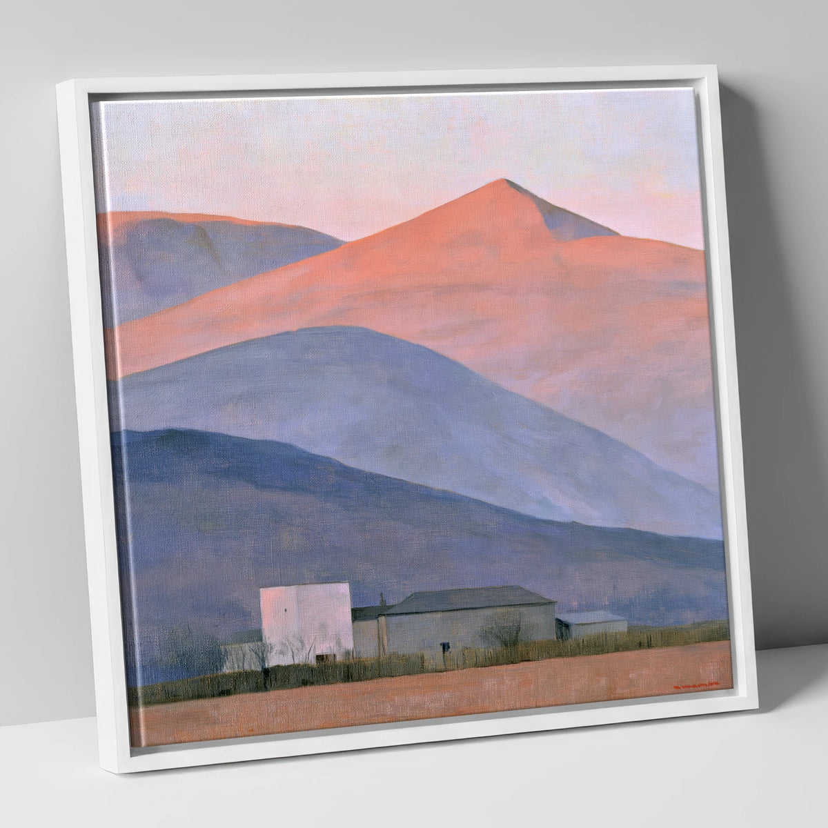 Evening Light on Lavender Fells lake district sky canvas wall art in white frame