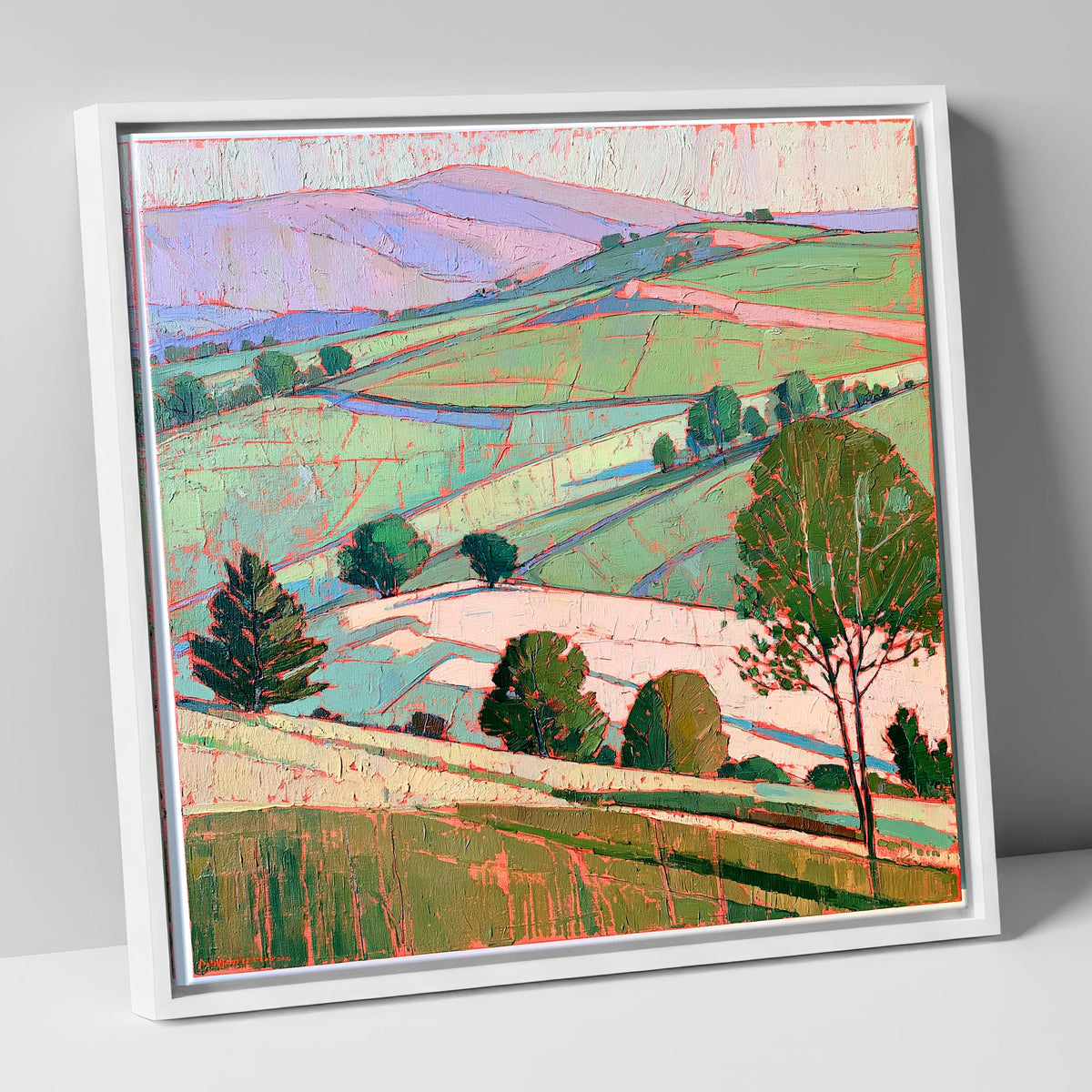 Pastel Evening Light on the Fells lake district sky canvas wall art in white frame