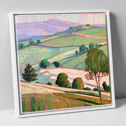 Pastel Evening Light on the Fells lake district sky canvas wall art in white frame