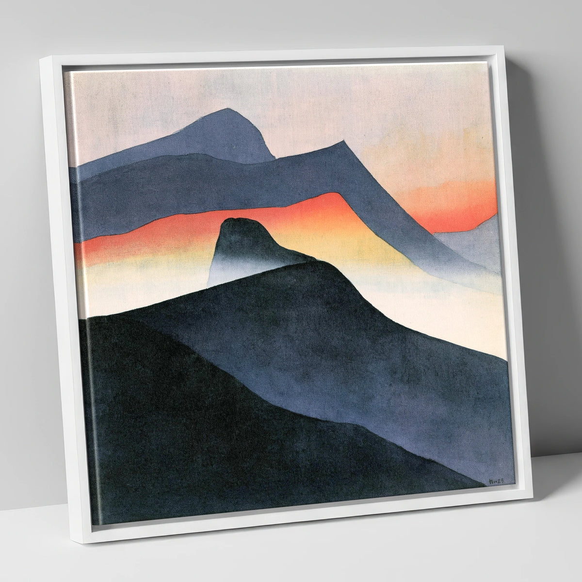 Mountain Ridge in Orange Mist lake district fell canvas wall art in white frame