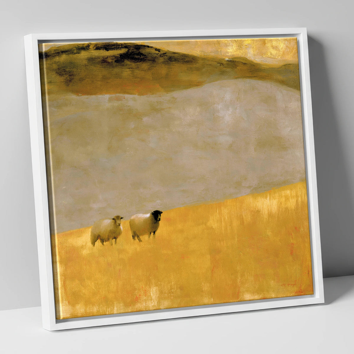 Herdwick Sheep in Autumn Light lake district wildlife canvas wall art in white frame