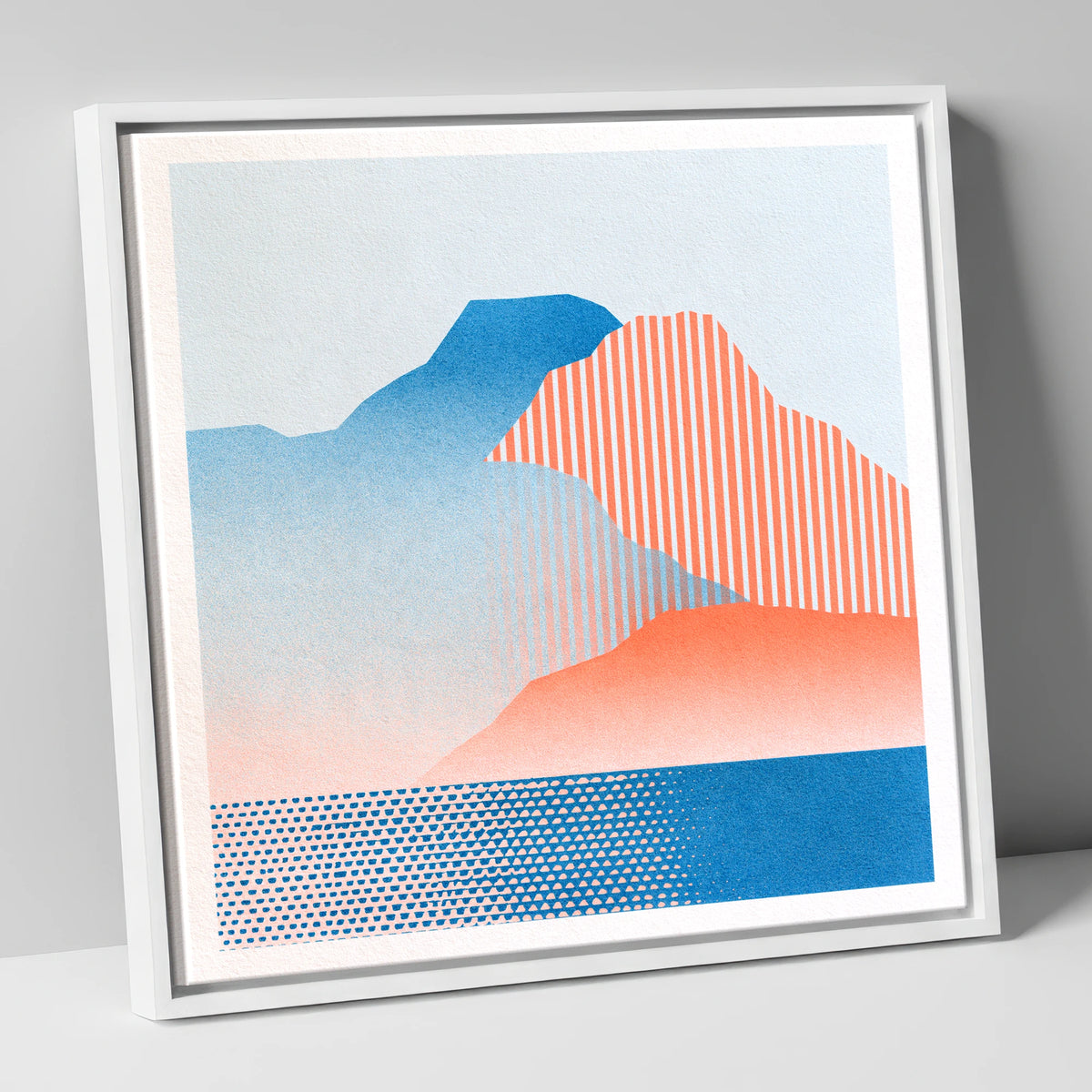 Geometric Great Gable In Coral lake district fell canvas wall art in white frame
