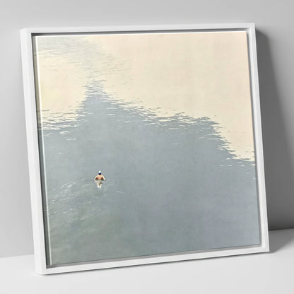 Lone Swimmer on Windermere windermere wall art canvas wall art in white frame