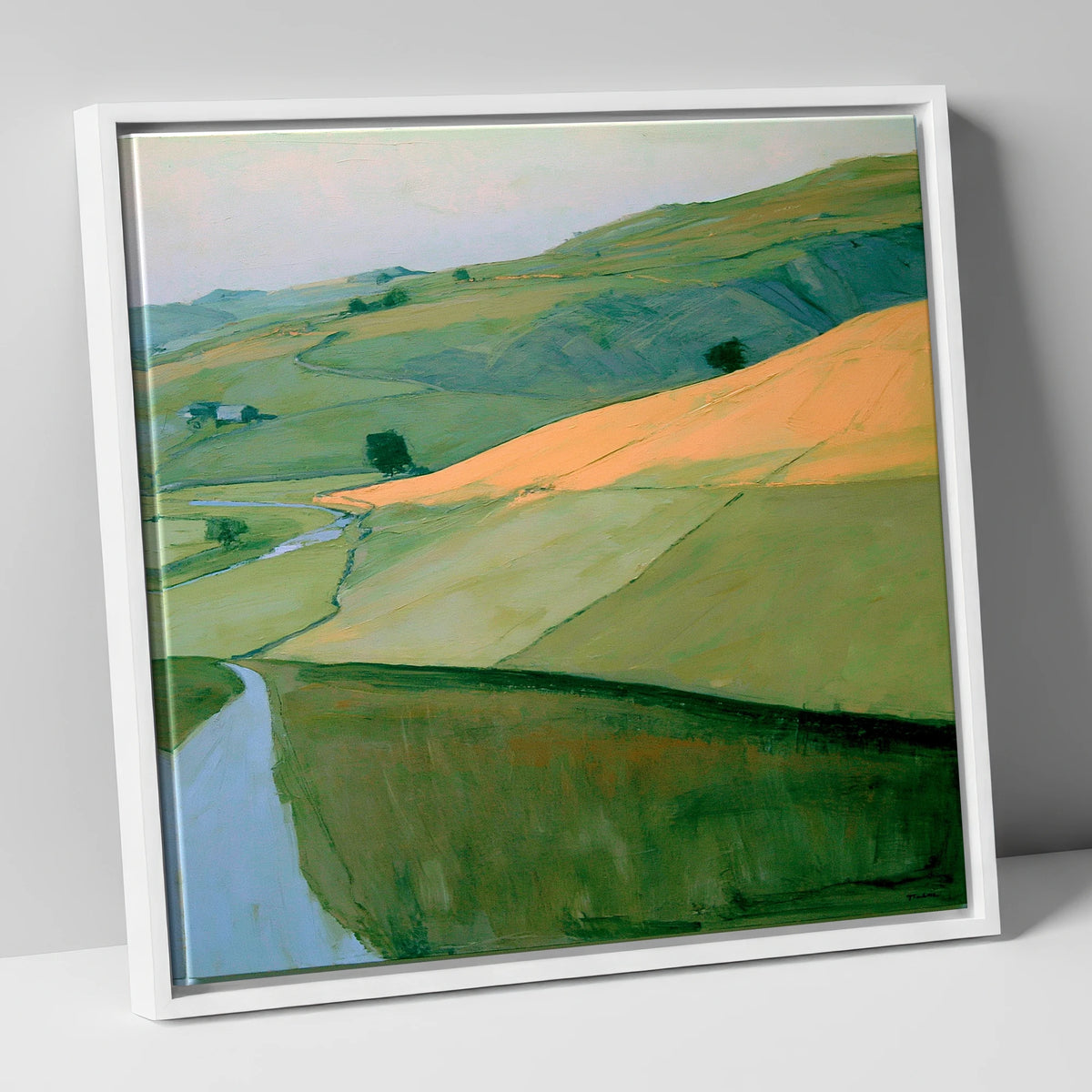 Evening Sun Across Lakeland Fells lake district sky canvas wall art in white frame