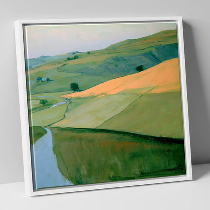 Evening Sun Across Lakeland Fells lake district sky canvas wall art in white frame