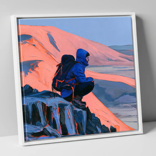 Blencathra Walker in Coral Light lake district fell canvas wall art in white frame