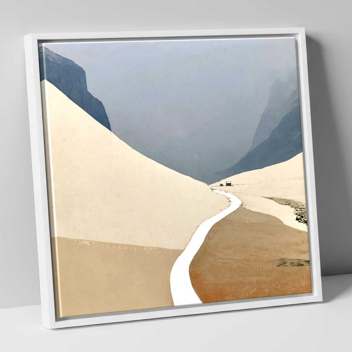 Winding Mountain Path through Winter Fells lake district valley canvas wall art in white frame