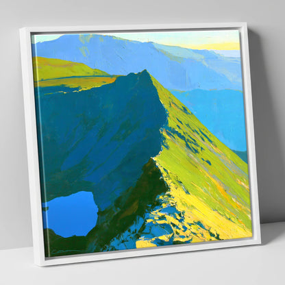 Dramatic Sunlight on Striding Edge lake district walking canvas wall art in white frame