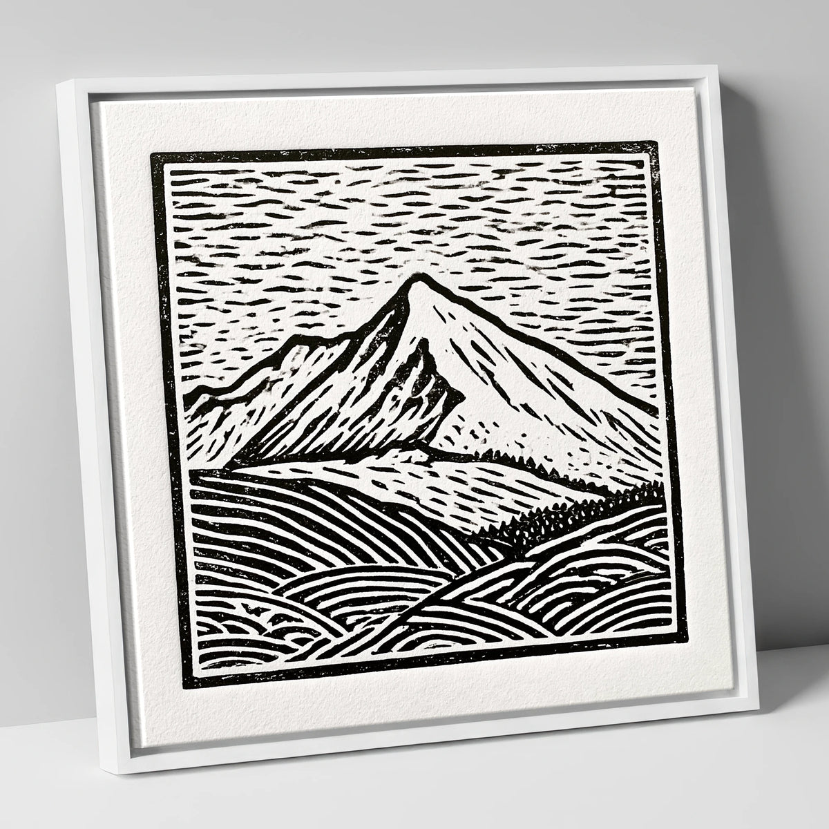 Stark Monochrome Skiddaw Peak lake district fell canvas wall art in white frame