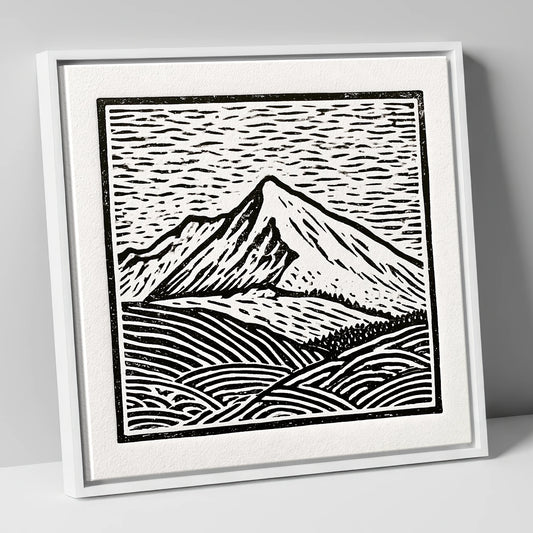 Stark Monochrome Skiddaw Peak lake district fell canvas wall art in white frame