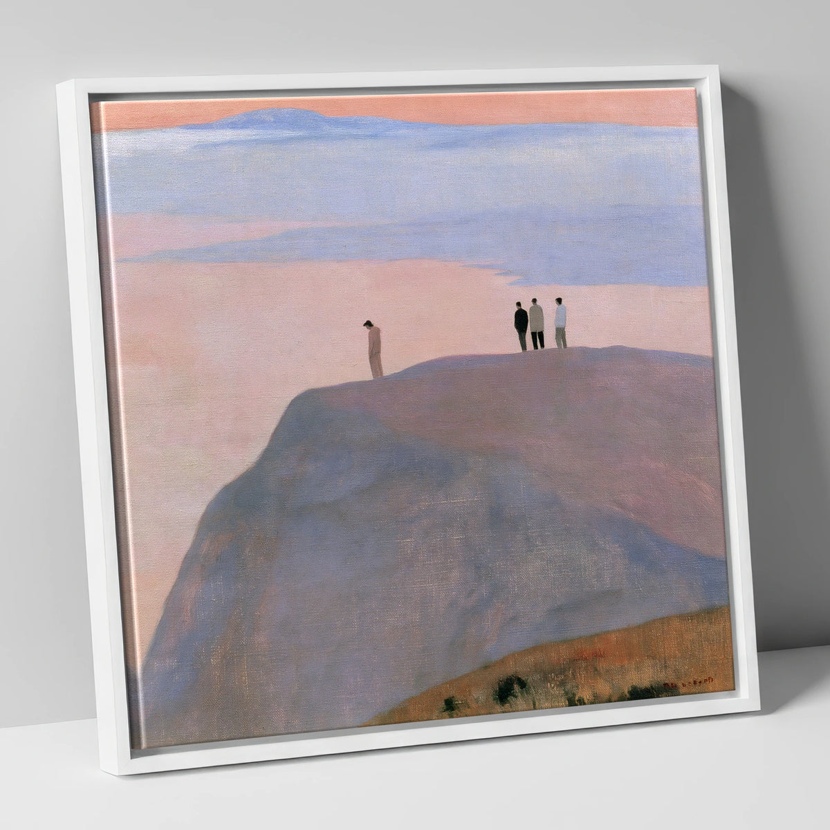 Fell Top Walkers at Dusk lake district fell canvas wall art in white frame