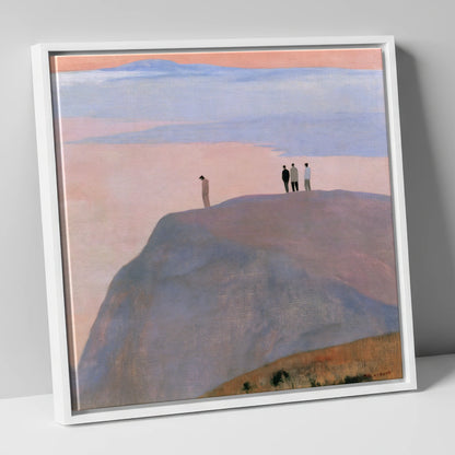 Fell Top Walkers at Dusk lake district fell canvas wall art in white frame