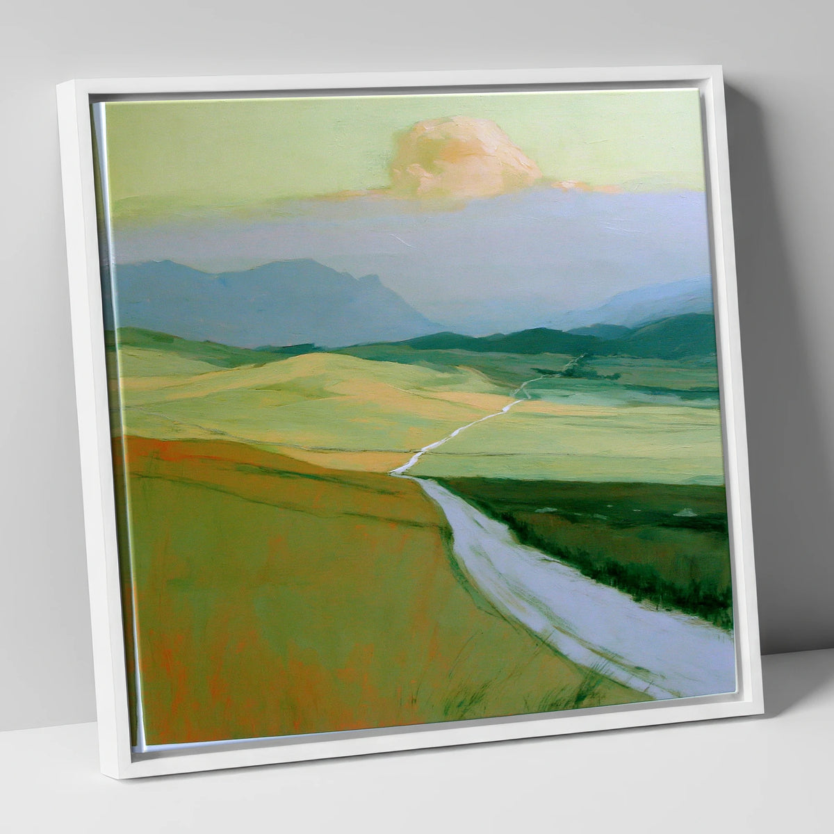 Winding Path Through Rolling Fells lake district fell canvas wall art in white frame