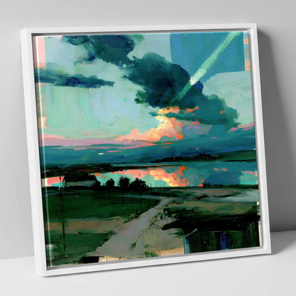Fiery Sky Over The Lake lake district sky canvas wall art in white frame