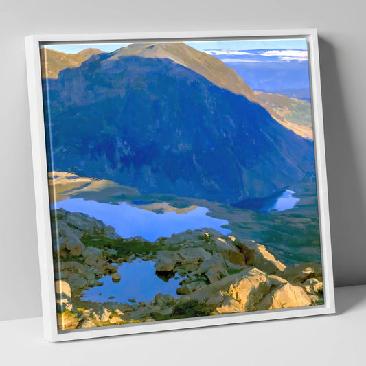 Haystacks Tarn in Deep Shadow lake district fell canvas wall art in white frame