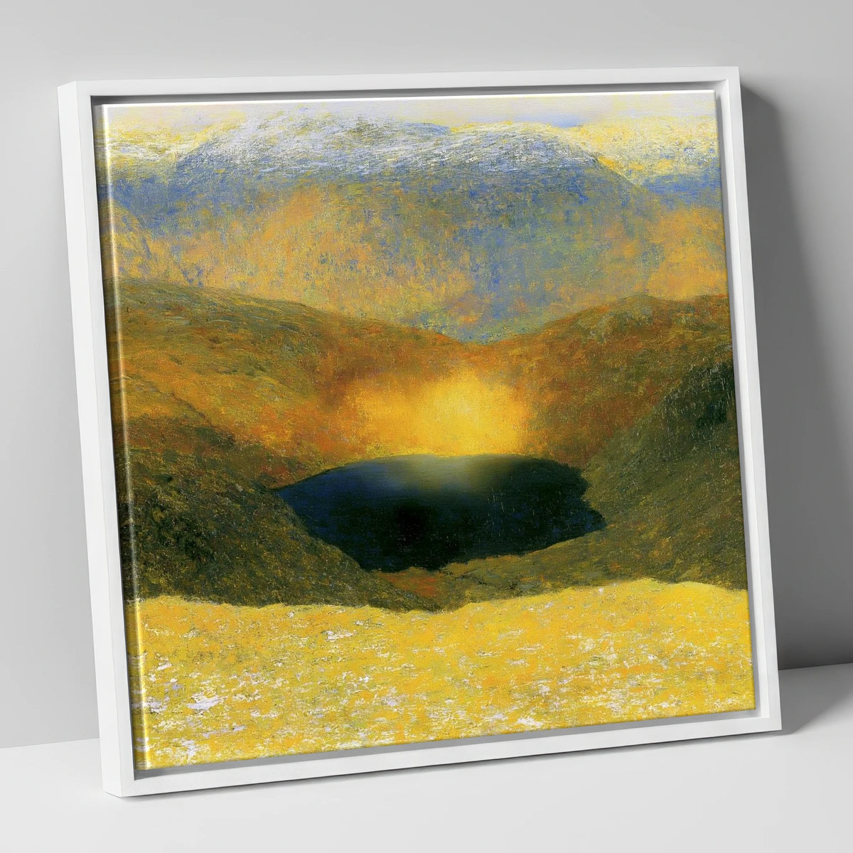 Golden Light Over Easedale Tarn lake district lake canvas wall art in white frame