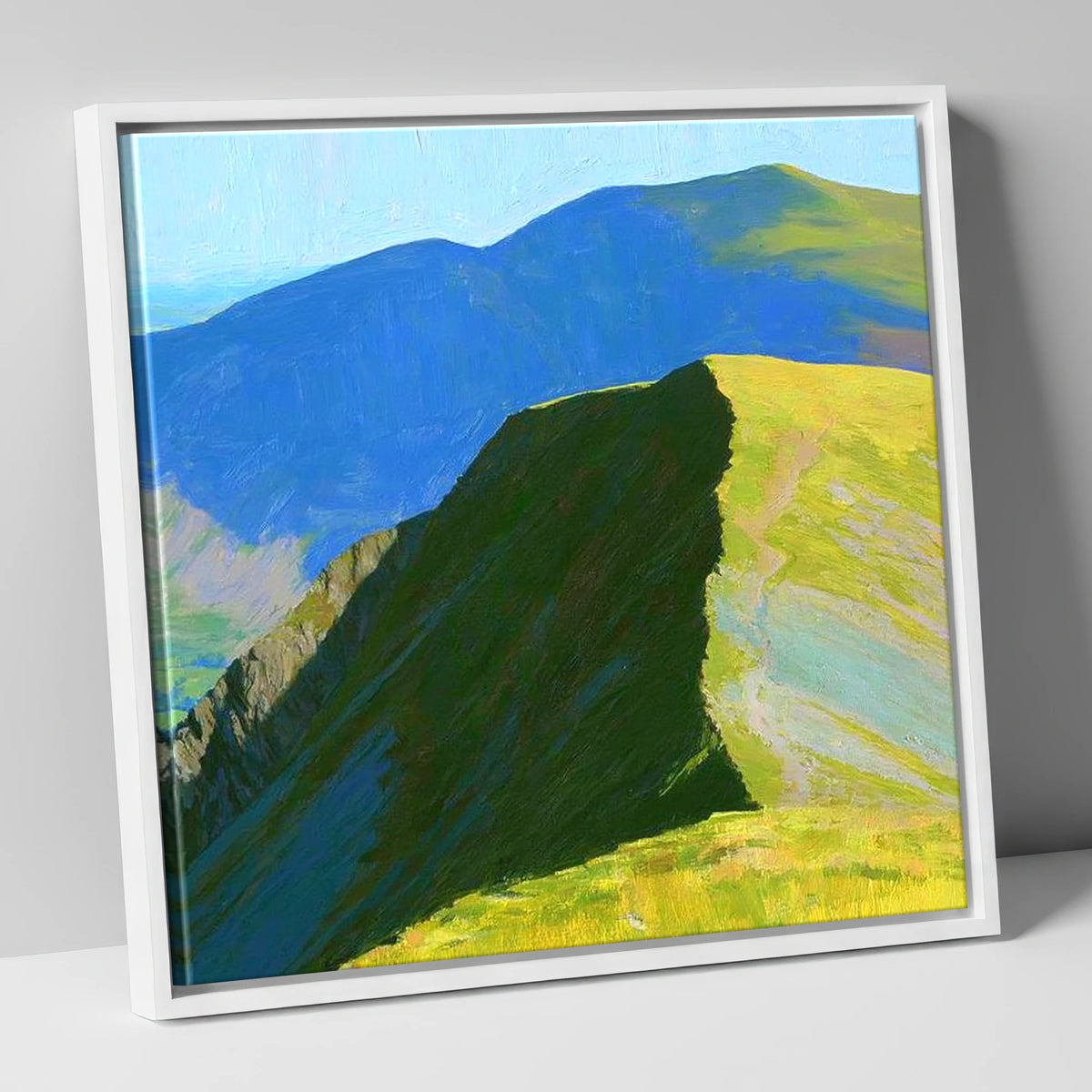 Sunlit Ridge on White Side lake district fell canvas wall art in white frame