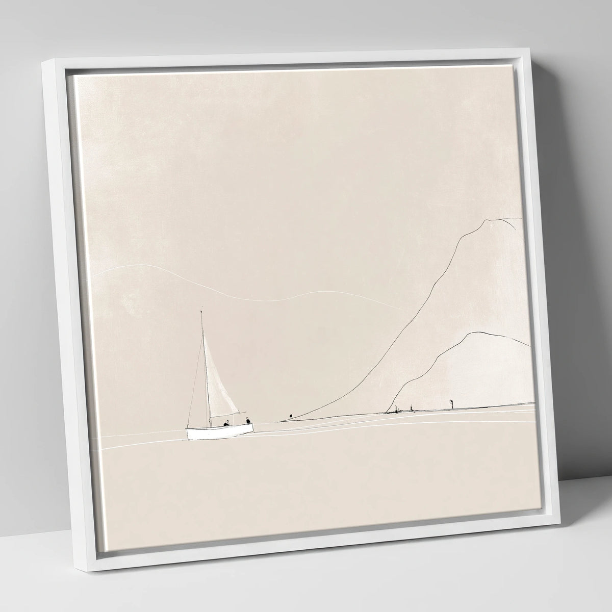 Breezy Sailing Beneath the Fells lake district walking canvas wall art in white frame