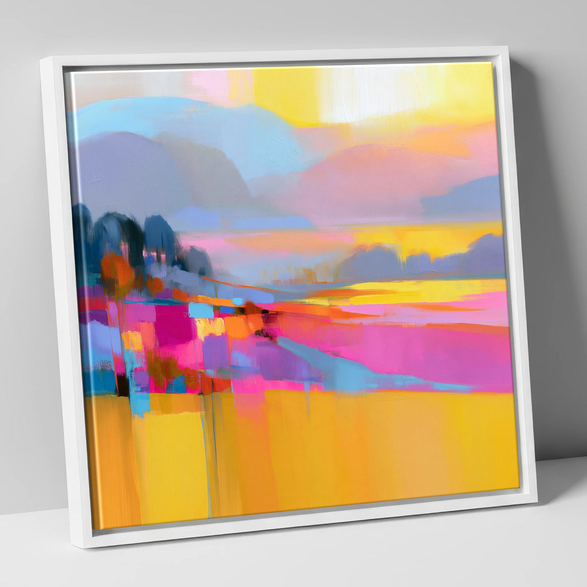 Magenta and Gold Valley Mist lake district sky canvas wall art in white frame