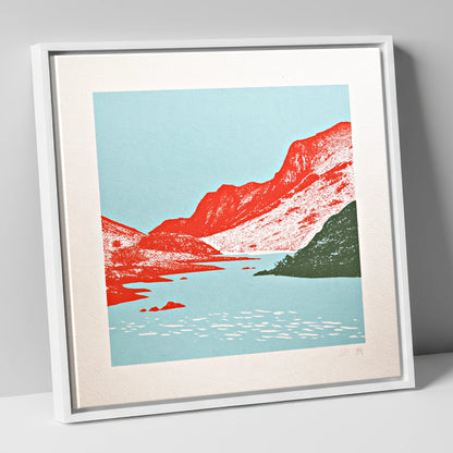 Red Fells of Eskdale Valley lake district valley canvas wall art in white frame