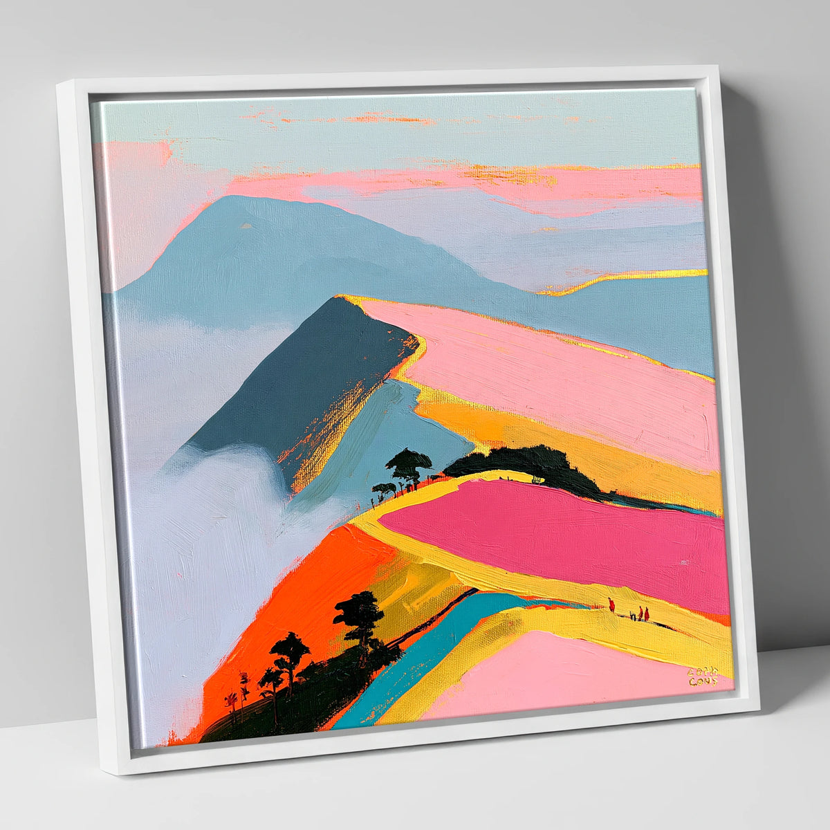Vivid Misty Fell Ridge lake district fell canvas wall art in white frame