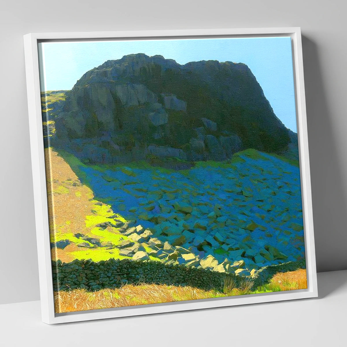 Buckbarrow Crags and Vivid Scree lake district fell canvas wall art in white frame
