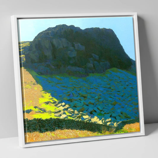 Buckbarrow Crags and Vivid Scree lake district fell canvas wall art in white frame