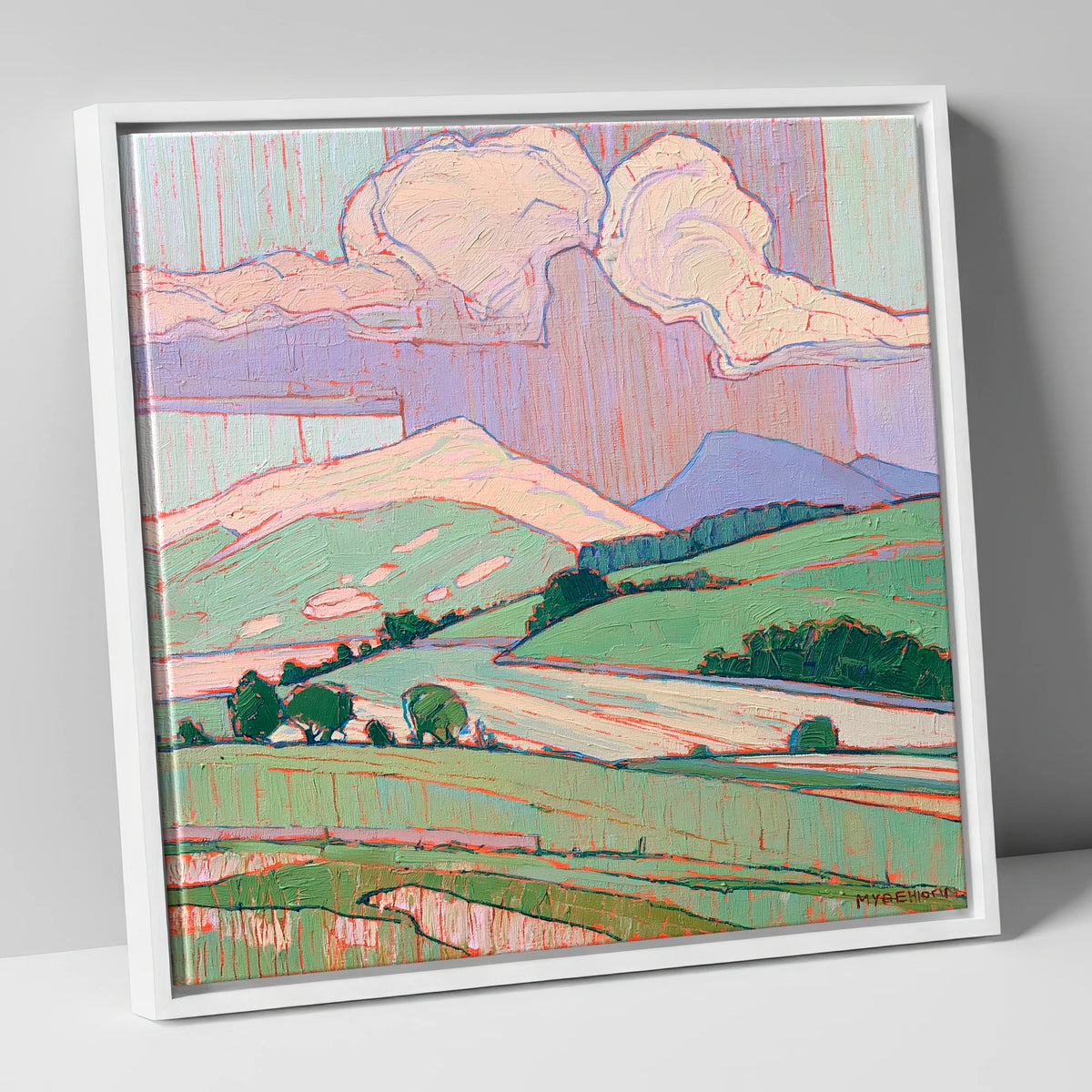 Vivid Fells Under Storm Clouds lake district sky canvas wall art in white frame
