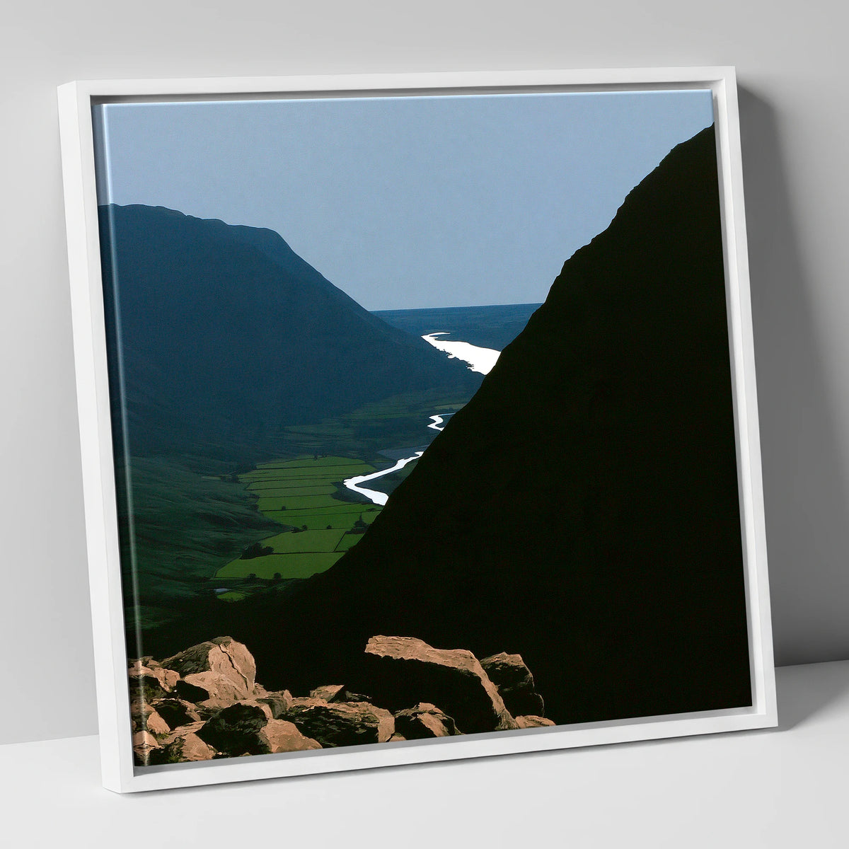 Steep Valley from Great Gable lake district fell canvas wall art in white frame