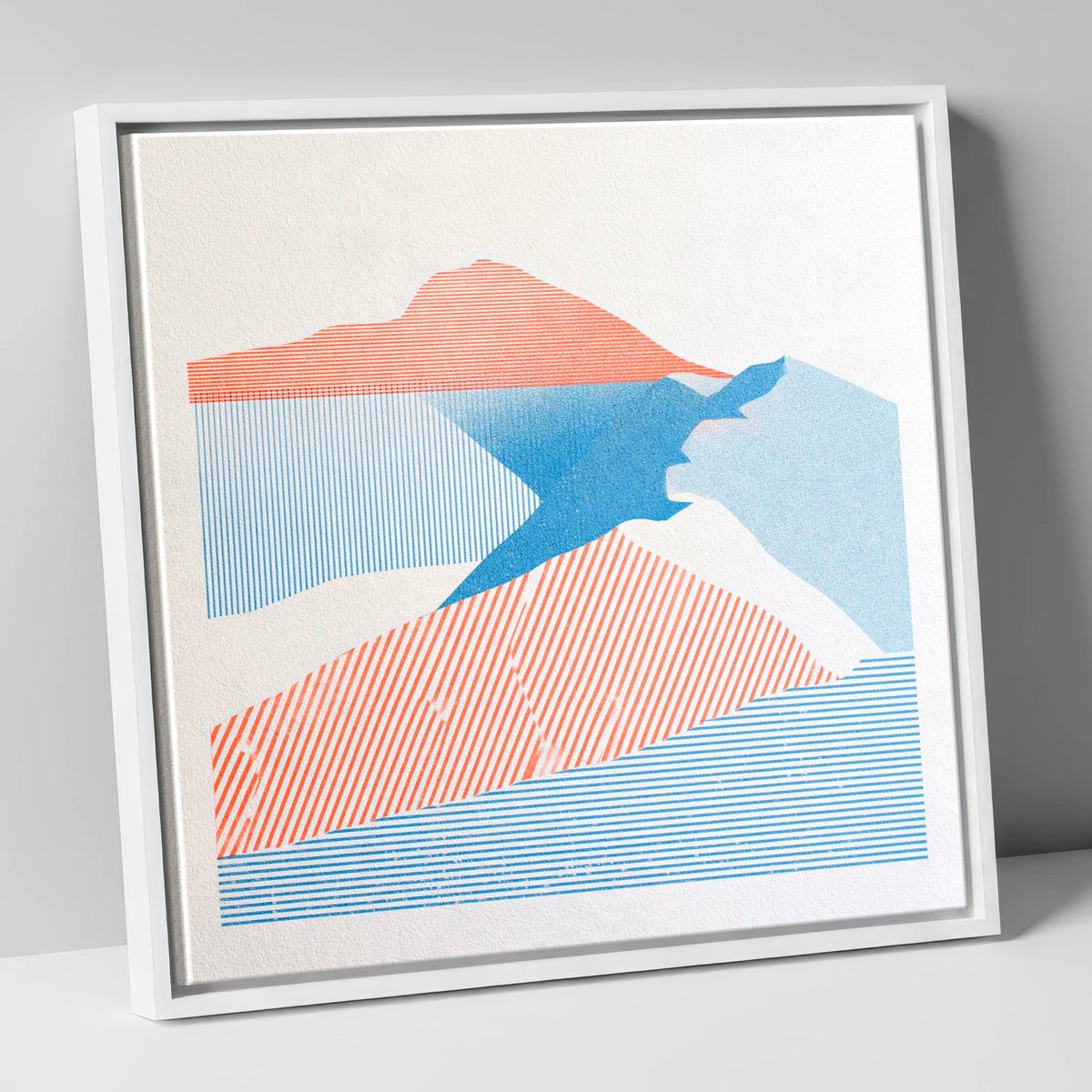 Helvellyn in Coral and Blue lake district fell canvas wall art in white frame