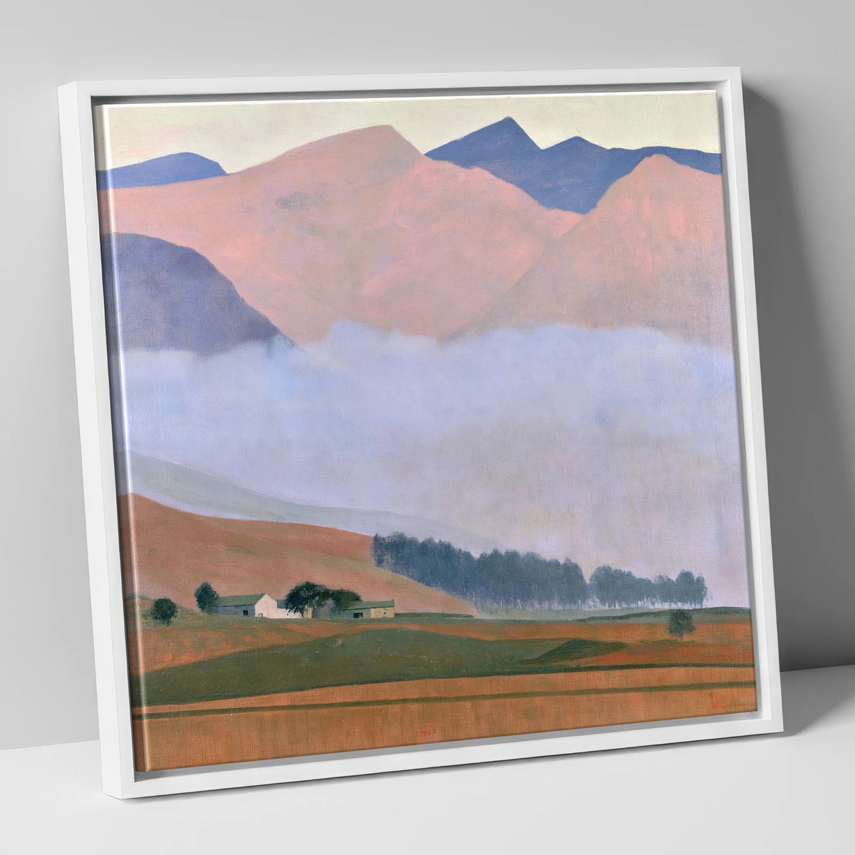 Pink Fells Above Valley Cloud lake district fell canvas wall art in white frame