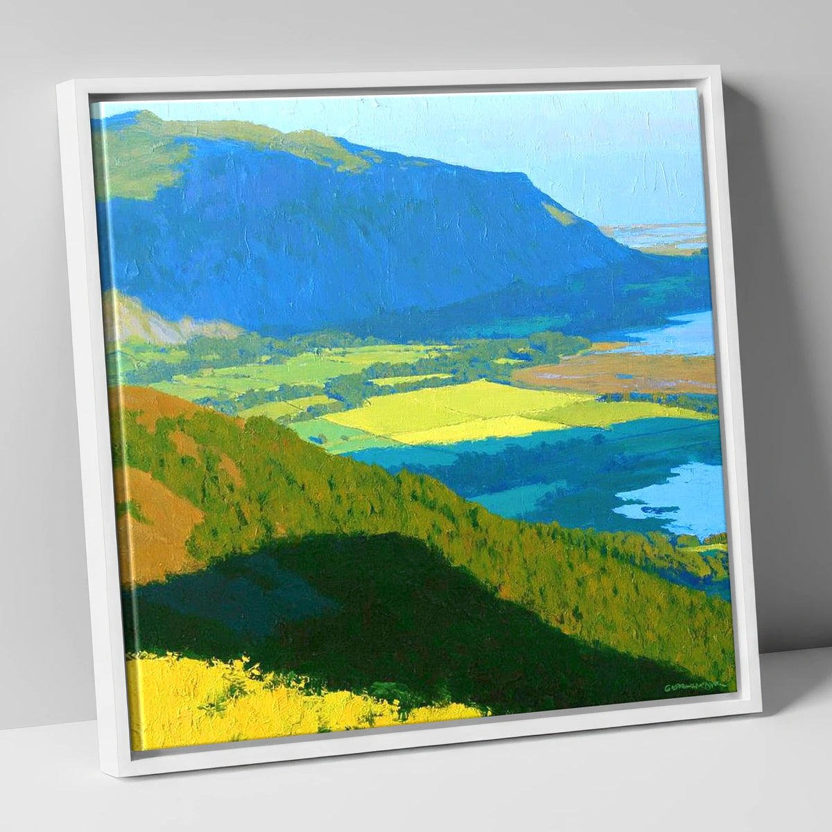 Ullock Pike Over Sunlit Fields lake district fell canvas wall art in white frame