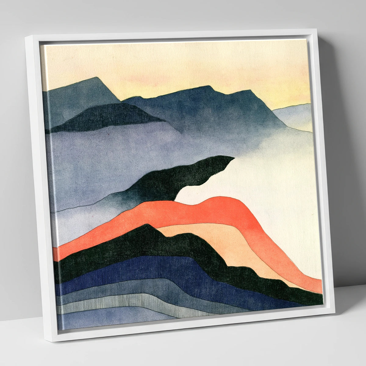 Terracotta Layered Summit View lake district fell canvas wall art in white frame