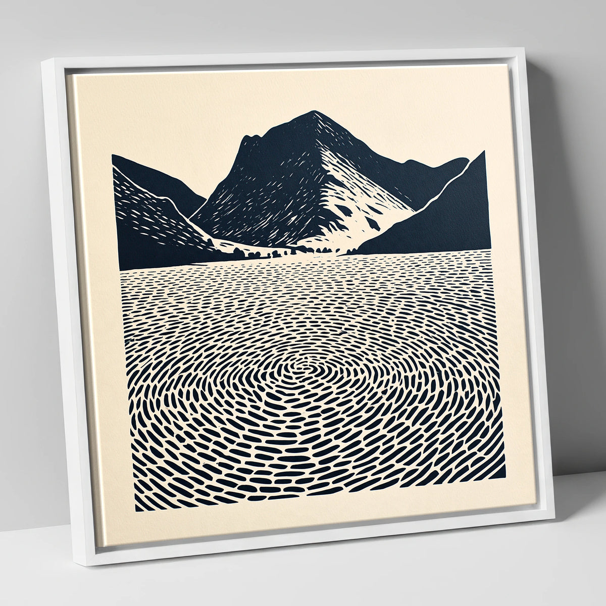 Swirling Water at Buttermere lake district lake canvas wall art in white frame