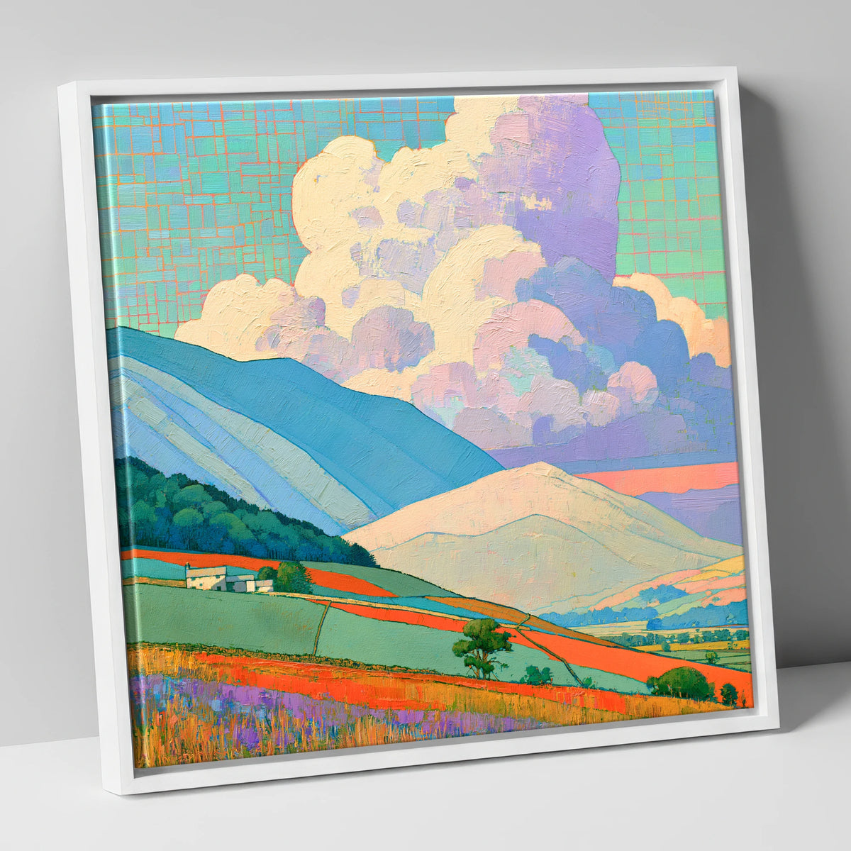 Vibrant Storm Clouds Over Fells lake district sky canvas wall art in white frame