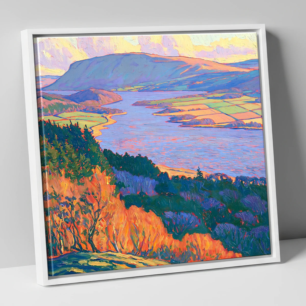 Vibrant Autumn Over Bassenthwaite Lake lake district lake canvas wall art in white frame