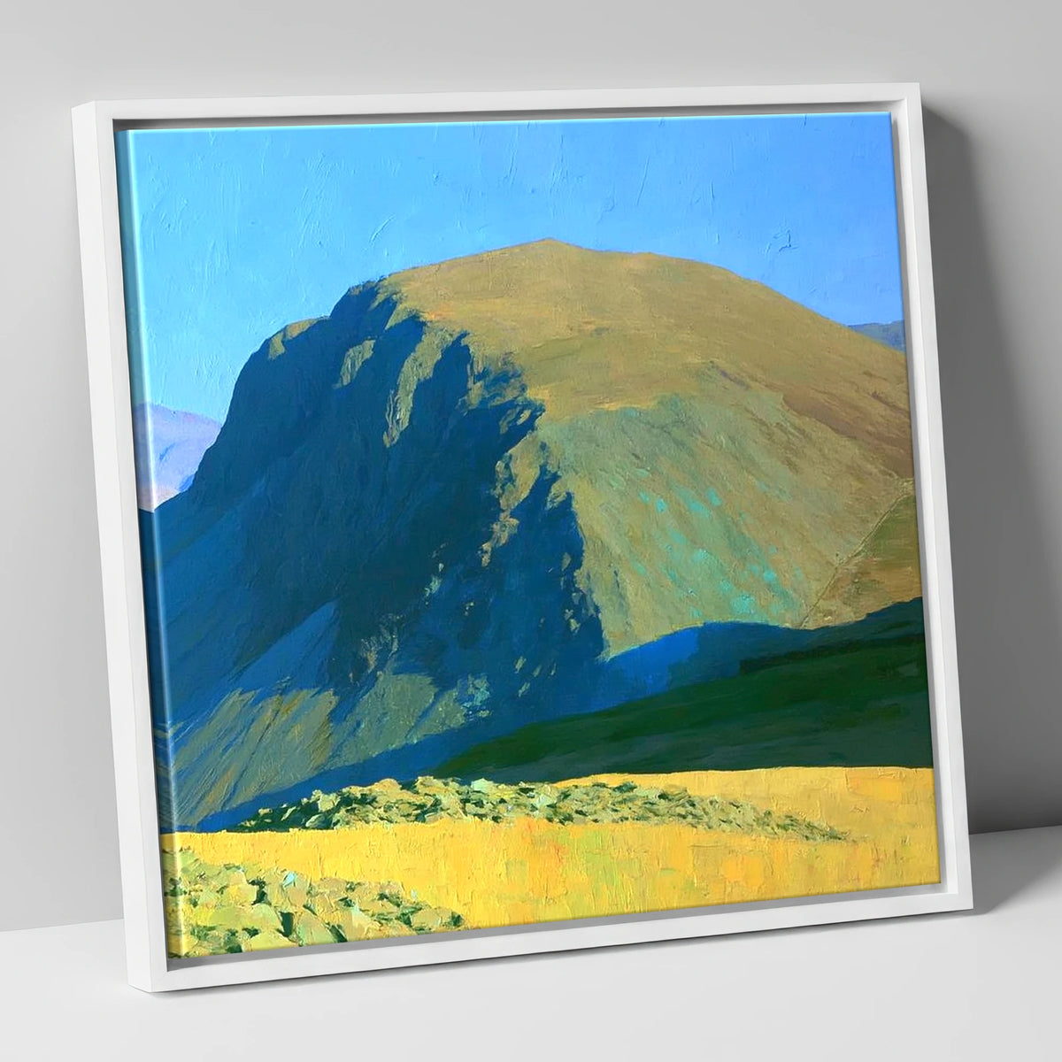 Sunlit Seatallan Dome and Crags lake district fell canvas wall art in white frame