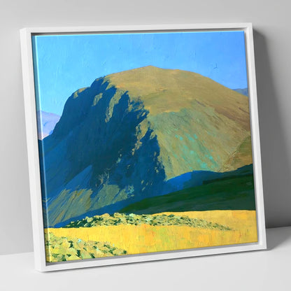Sunlit Seatallan Dome and Crags lake district fell canvas wall art in white frame