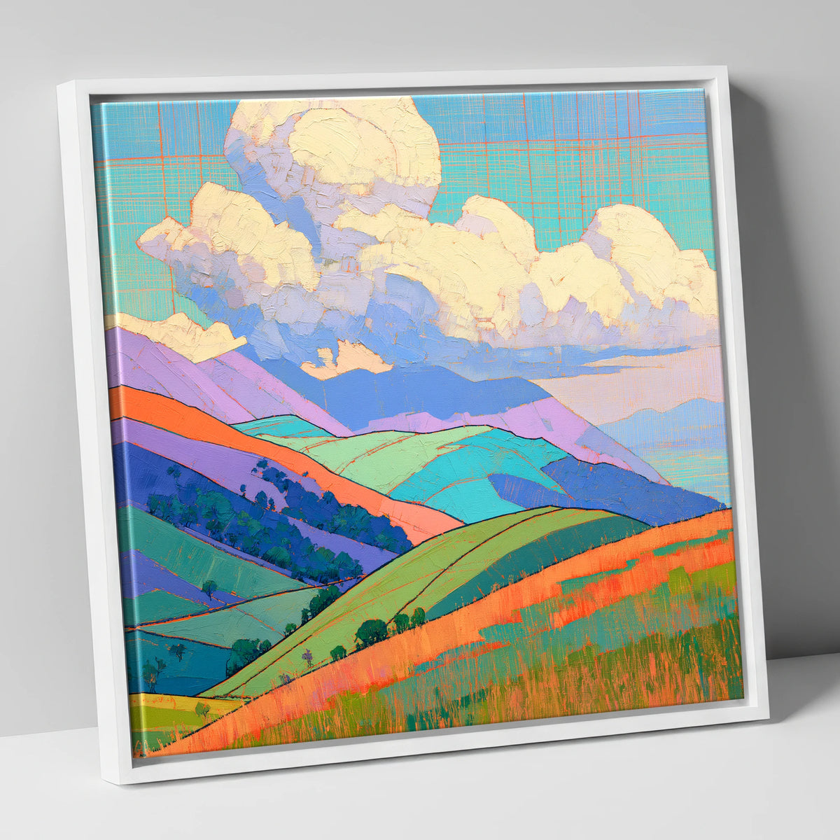 Vibrant Rolling Fells Under Cloud lake district fell canvas wall art in white frame