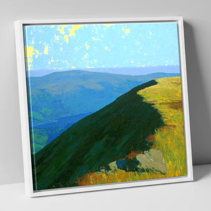 Sunlit Ridge on Sour Howes lake district fell canvas wall art in white frame