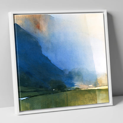 Valley Fells In Indigo Shadow lake district valley canvas wall art in white frame