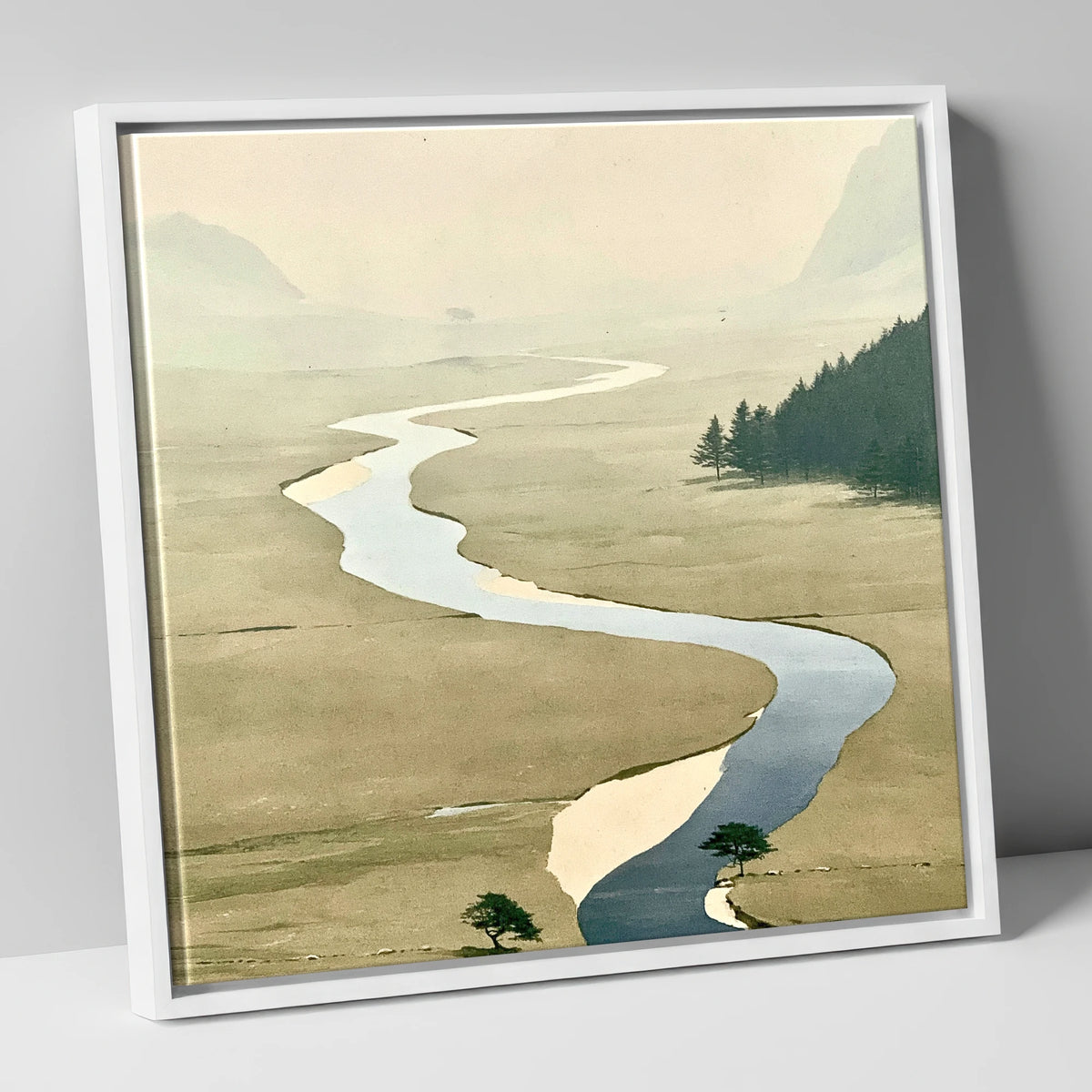 Winding Beck in Ochre Valley lake district waterfall canvas wall art in white frame
