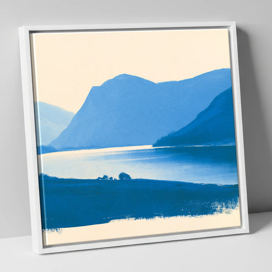 Deep Blue Lake And Fells lake district lake canvas wall art in white frame