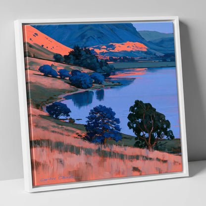 Coral Fells and Blue Lake lake district lake canvas wall art in white frame
