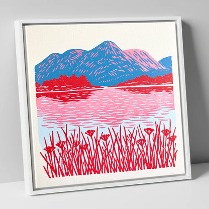 Vibrant Lake And Cobalt Fells lake district lake canvas wall art in white frame