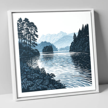Deep Blue Lake at Dawn lake district lake canvas wall art in white frame